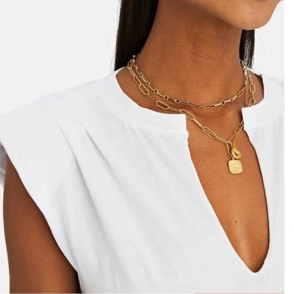 FRAME Padded Shoulder V-Neck T-Shirt - Picture 4 of 7